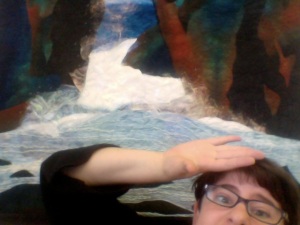 Here I am getting swept away by the beauty of my mom's quilt. 